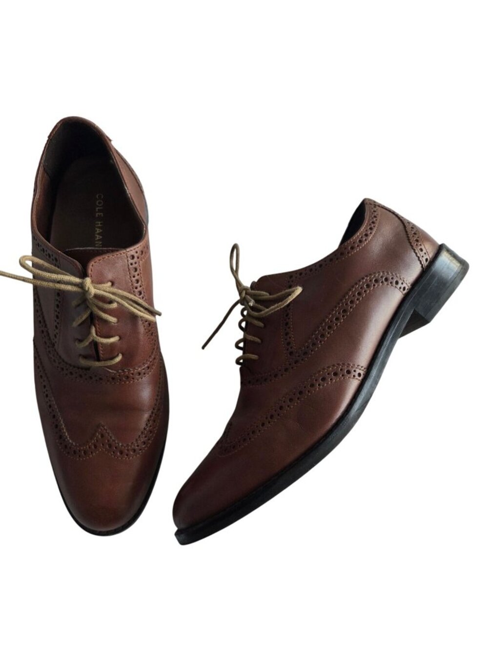 Cole Haan Mens Wingtip Oxford Dress Shoes Brown Leather Size 9.5